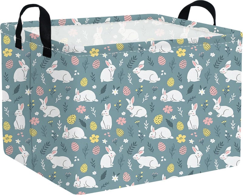 FXOCSHE Rectangular Easter basket,Easter basket empty,Kids Storage Baskets for kids Bedroom,Gift bin,Kids Storage Bin,Easters gift baskets,Kids home Decor(Cute rabbit Easter egg) - Image 1